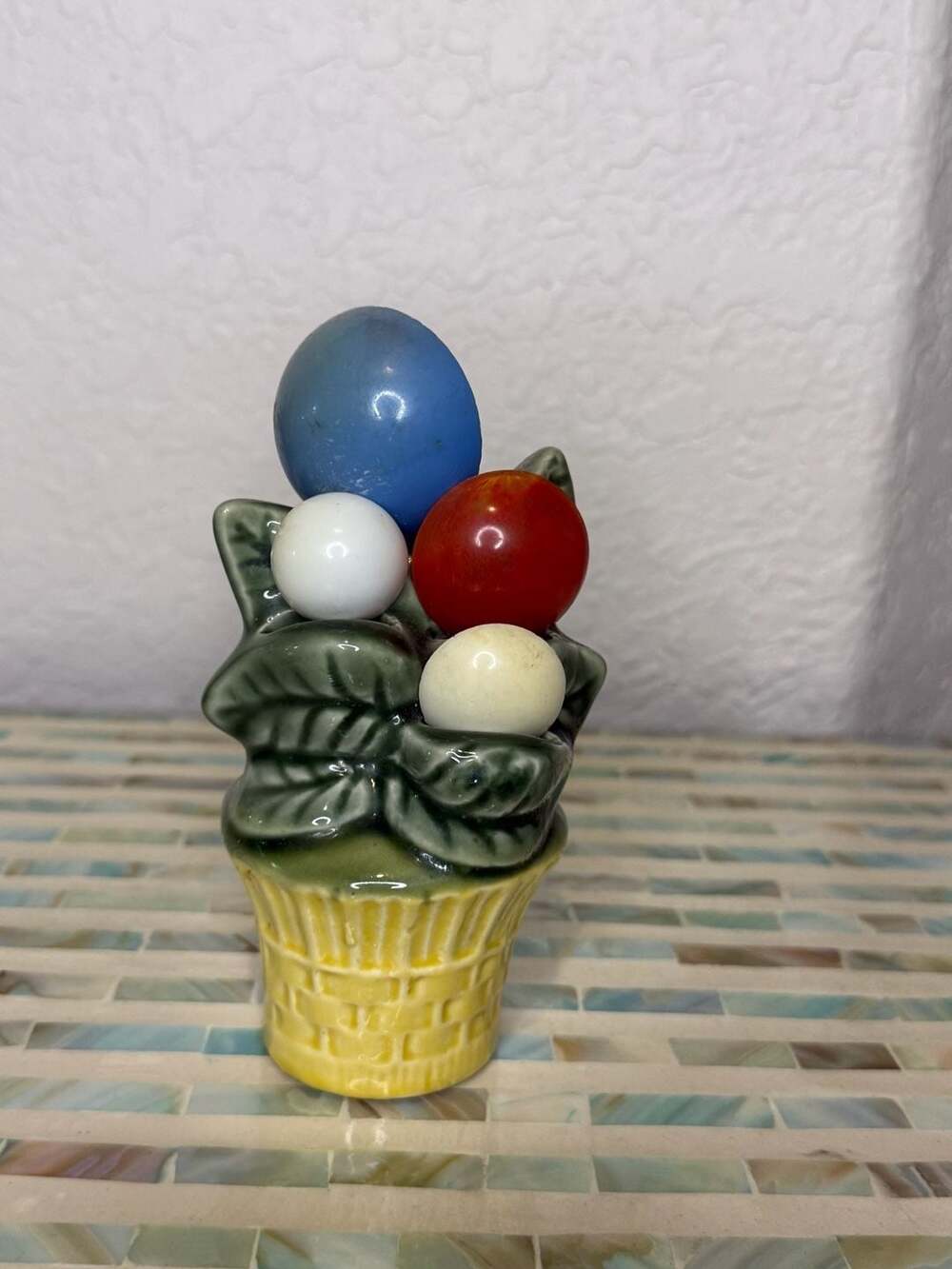 Vintage Ceramic Flower Pot Wall Pocket Measuring Spoon Holder Set